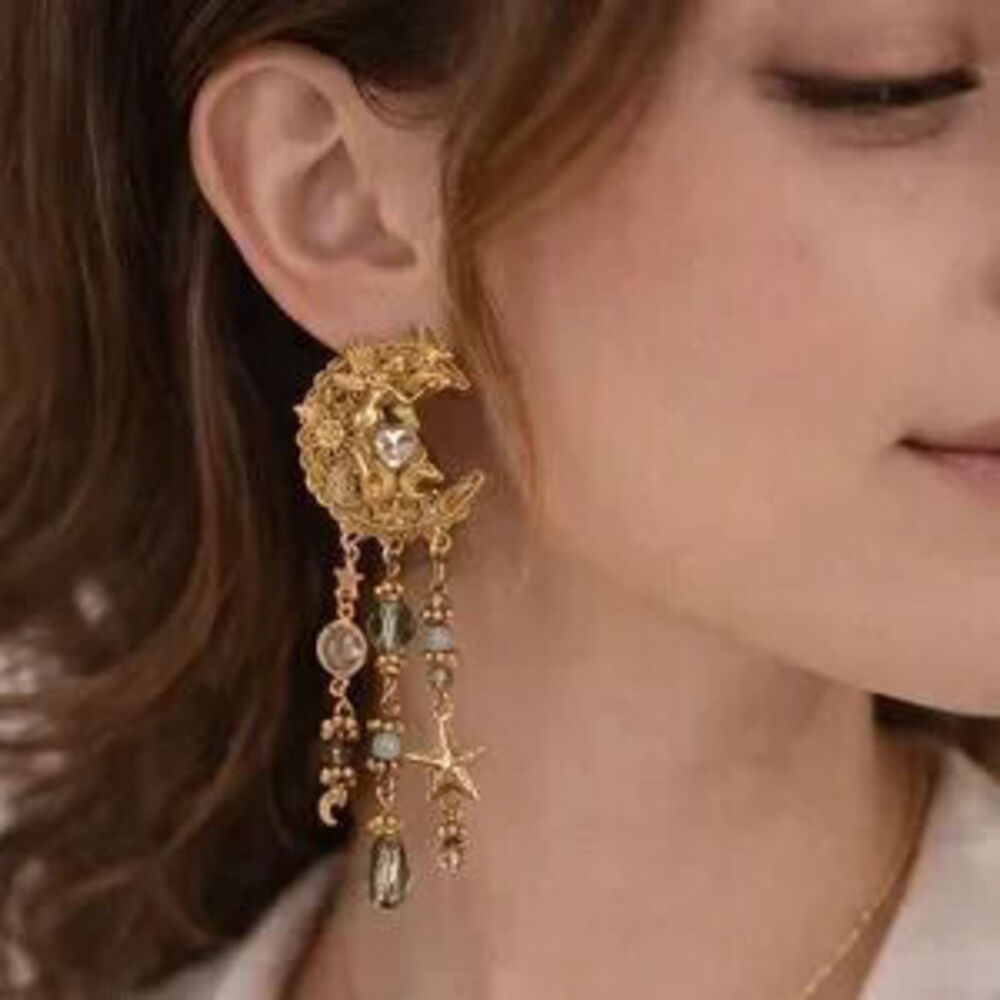 Vintage Antique Victorian Celestial Moon Dragon Earrings Y2K Minimalist - Picture 3 of 5